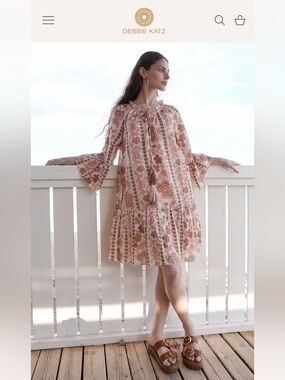 Debbie Katz Pink Floral Boho Tiered Dress